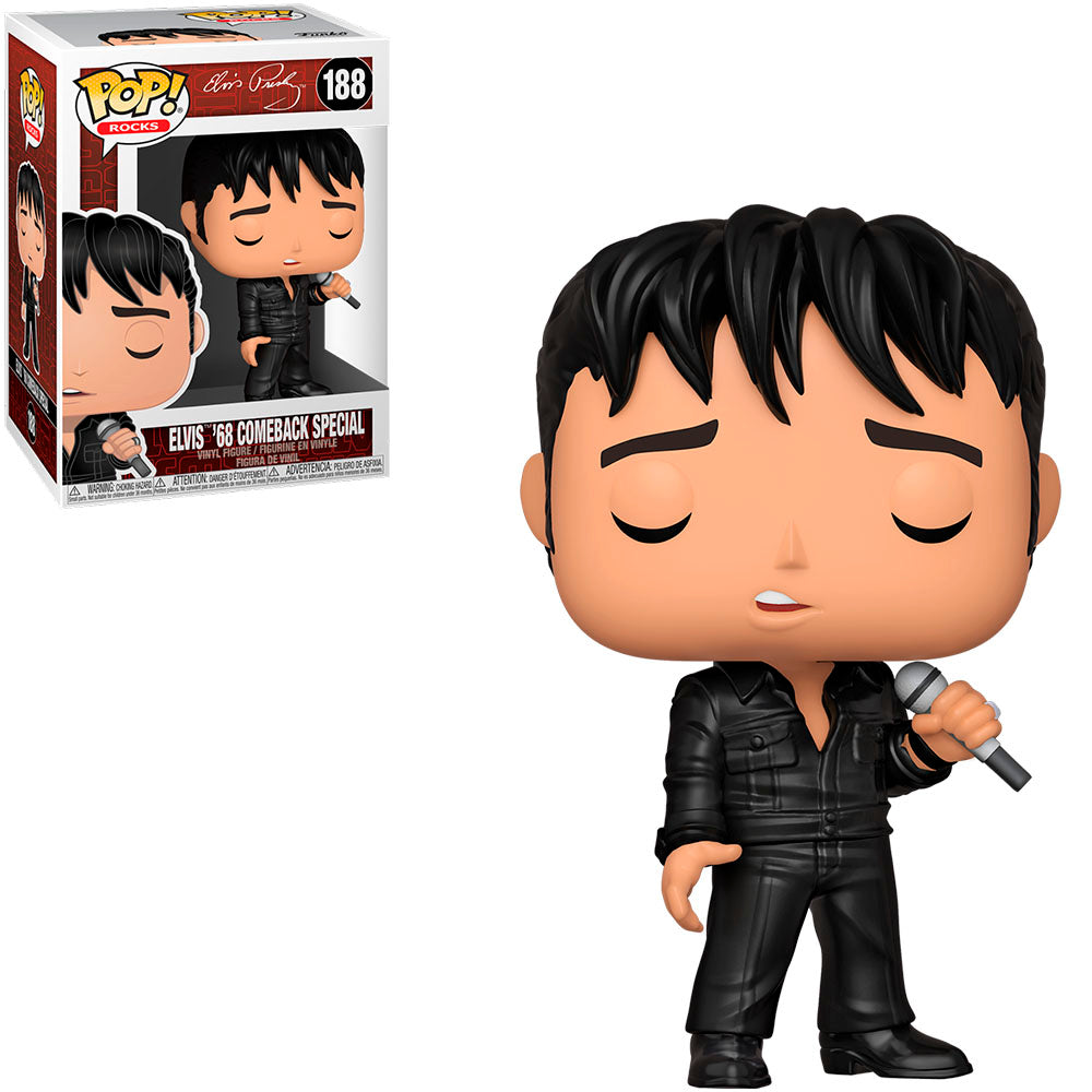 Boneco Funko Pop Rocks Elvis Presley 68 Comeback Special 188 Rock In Roll Rei do Rock Banda Musica Brinquedo Colecionável Presente Coleção Decorativo Fãs Decoração