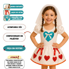 Vestido Fantasia Junina Noivinha Noiva Julina Festa Menina Infantil - Hover