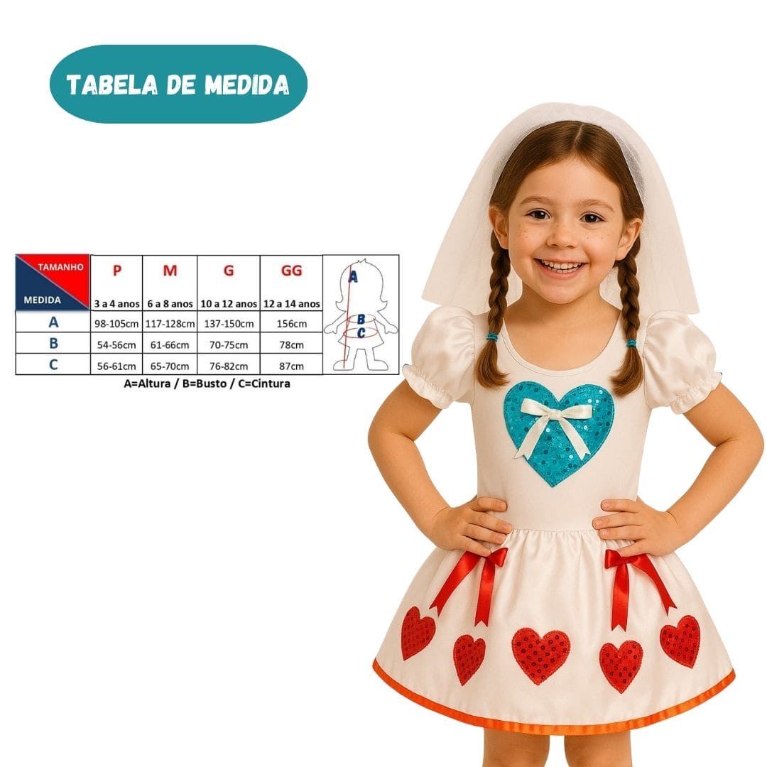 Vestido Fantasia Junina Noivinha Noiva Julina Festa Menina Infantil