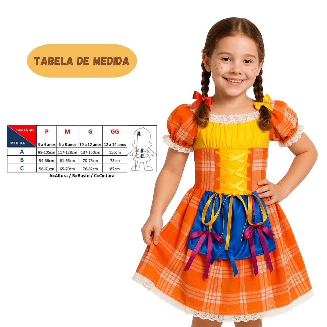 Vestido Fantasia Junina Julina Festa Infantil Manga Curta Menina