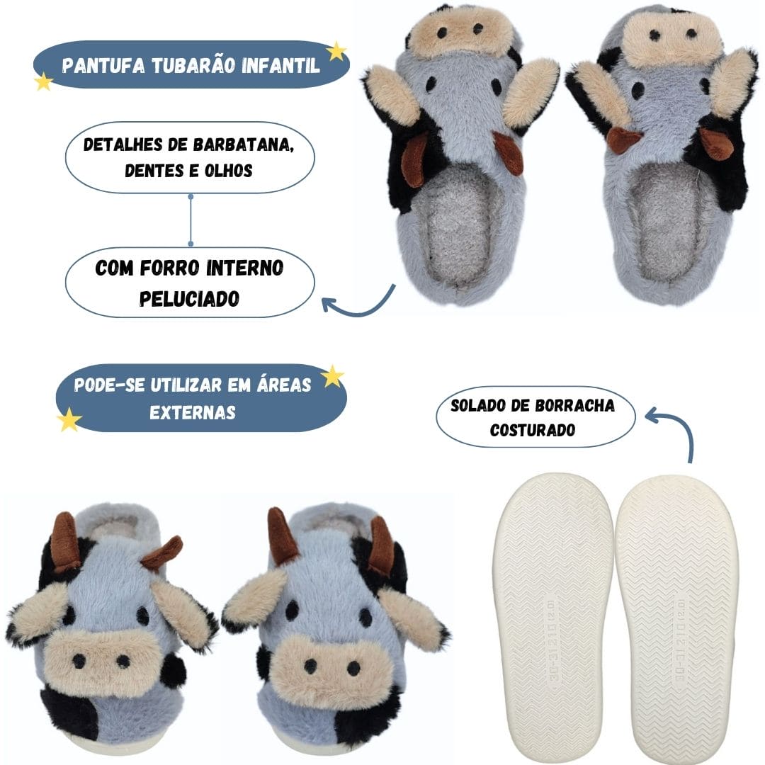 Pantufa Chinelo de Quarto Infantil Menino Menina Boiadeira Vaquejada Inverno Frio