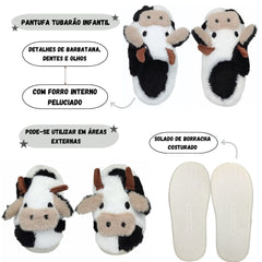 Pantufa Chinelo Vaquinha Boiadeira Tricolor Menina Infantil Inverno Peluciado - Hover