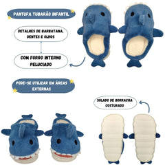 Pantufa Infantil Tubarão Baby Shark Inverno Menino Presente Azul Solado Borracha - Hover