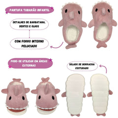 Pantufa Chinelo Infantil Quarto Menina Inverno Solado Borracha Tubarão Baby Shark Rosa Escuro - Hover