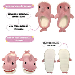 Pantufa Tubarão Baby Shark Infantil Menina Solado Borracha Inverno Frio Rosa - Hover