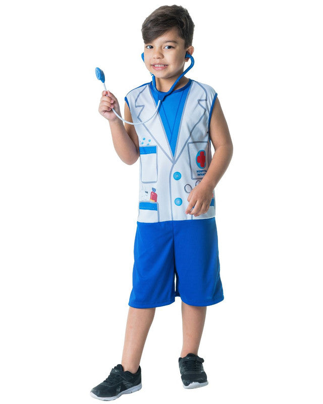 Fantasia Infantil Menino Médico Doutor Veterinário Com Estetoscópio Carnaval Dia das Crianças Escolar