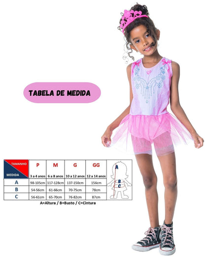 Fantasia Feminina Bailarina com Tiara Infantil Curta Carnaval Escolar Dia das Crianças