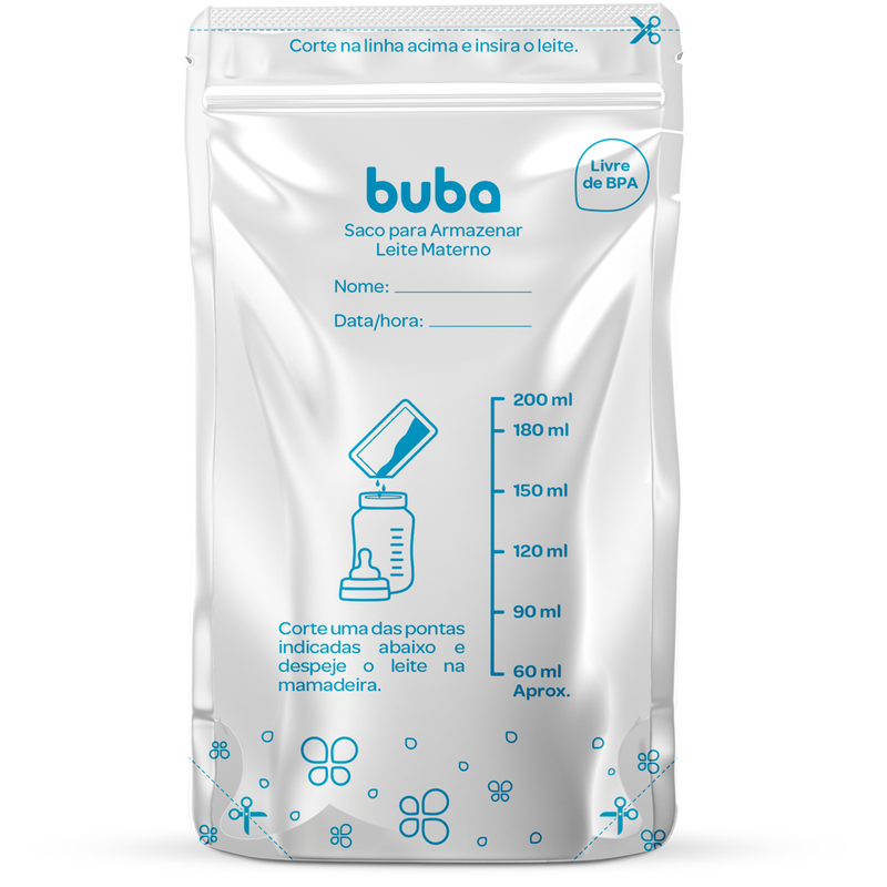 Kit 25 Sacos para Armazenar Leite Materno Congelar 200 ml Bebê Kids - Buba