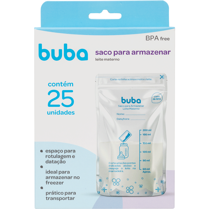 Kit 25 Sacos para Armazenar Leite Materno Congelar 200 ml Bebê Kids - Buba