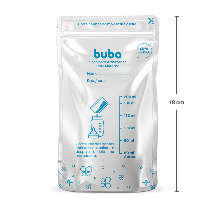 Kit 25 Sacos para Armazenar Leite Materno Congelar 200 ml Bebê Kids - Buba