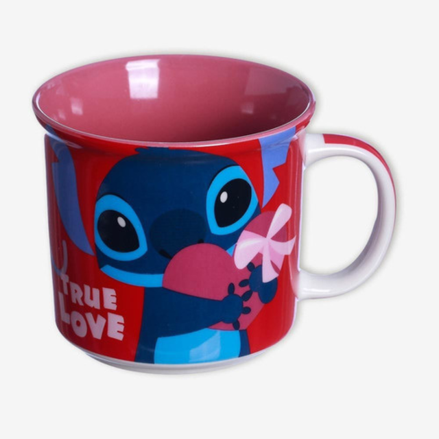 Caneca Tom Lilo Stitch Angel True Love Ohana Coração Walt Disney Dia dos Namorados Valentine's Day Amor Casal - Megalonania