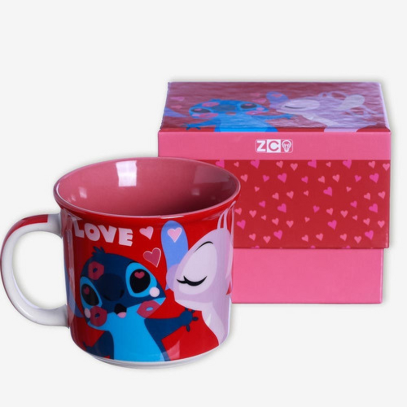 Caneca Tom Lilo Stitch Angel True Love Ohana Coração Walt Disney Dia dos Namorados Valentine's Day Amor Casal - Megalonania