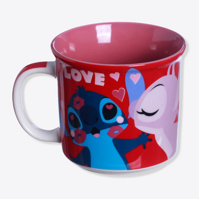 Caneca Tom Lilo Stitch Angel True Love Ohana Coração Walt Disney Dia dos Namorados Valentine's Day Amor Casal - Megalonania