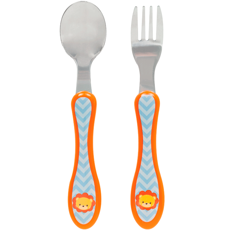 Kit Talher Bebê Introdução Alimentar Infantil Garfo + Colher Leão Buba