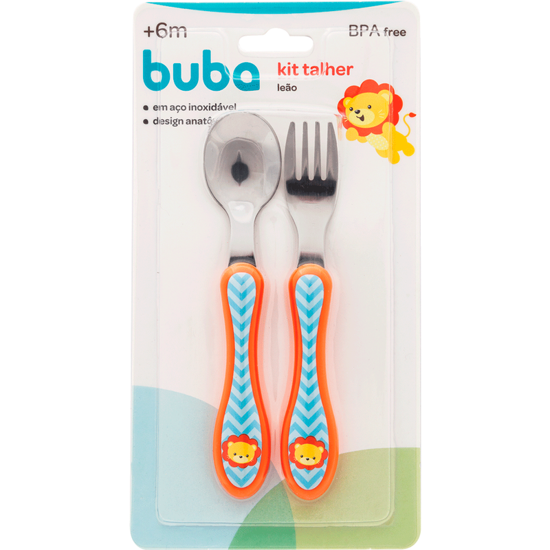 Kit Talher Bebê Introdução Alimentar Infantil Garfo + Colher Leão Buba