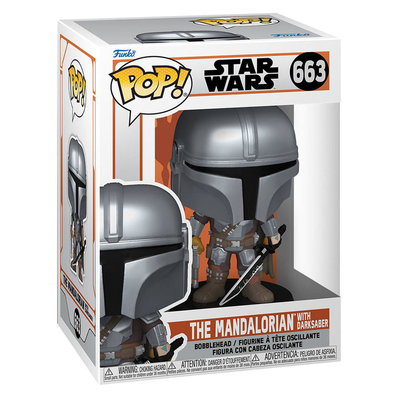 Boneco Funko POP Mandalorian With Darksaber 663 Star Wars Disney Série The Mandalorian Brinquedo Colecionável Presente Coleção Criança