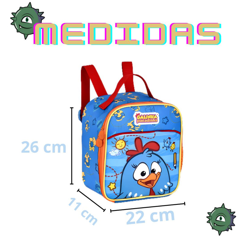 Kit Mochila Costas Bolsa Mala Galinha Pintadinha Lancheira Térmica Infantil Escolar Clio