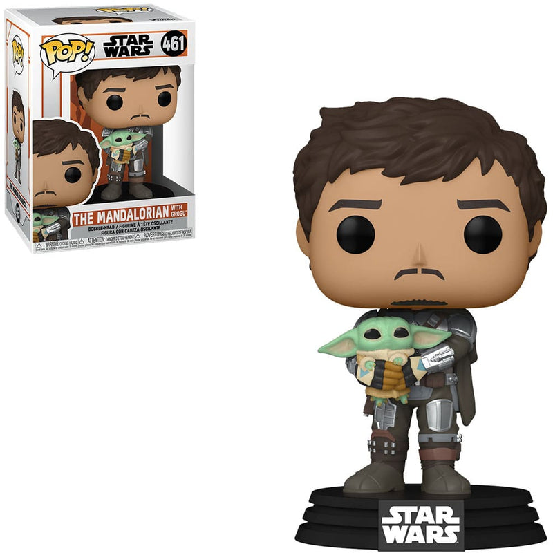 Boneco Funko POP Mandaloriano com Grogu 461 Star Wars Disney Série The Mandalorian Brinquedo Colecionável Presente Coleção Criança