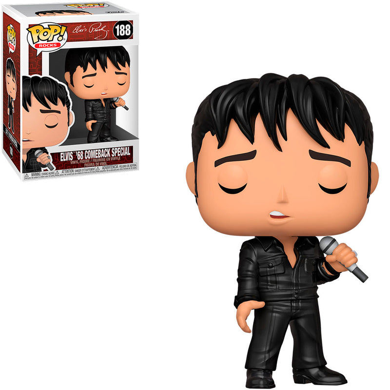 Boneco Funko Pop Rocks Elvis Presley 68 Comeback Special 188 Rock In Roll Rei do Rock Banda Musica Brinquedo Colecionável Presente Coleção Decorativo Fãs Decoração