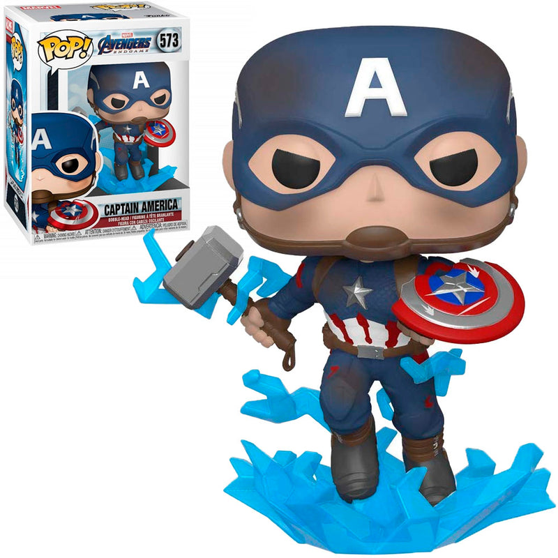 Boneco Funko POP Capitão América com Mjolnir 573 Marvel Disney Filme Vingadores Ultimato Brinquedo Colecionável Presente Coleção Criança