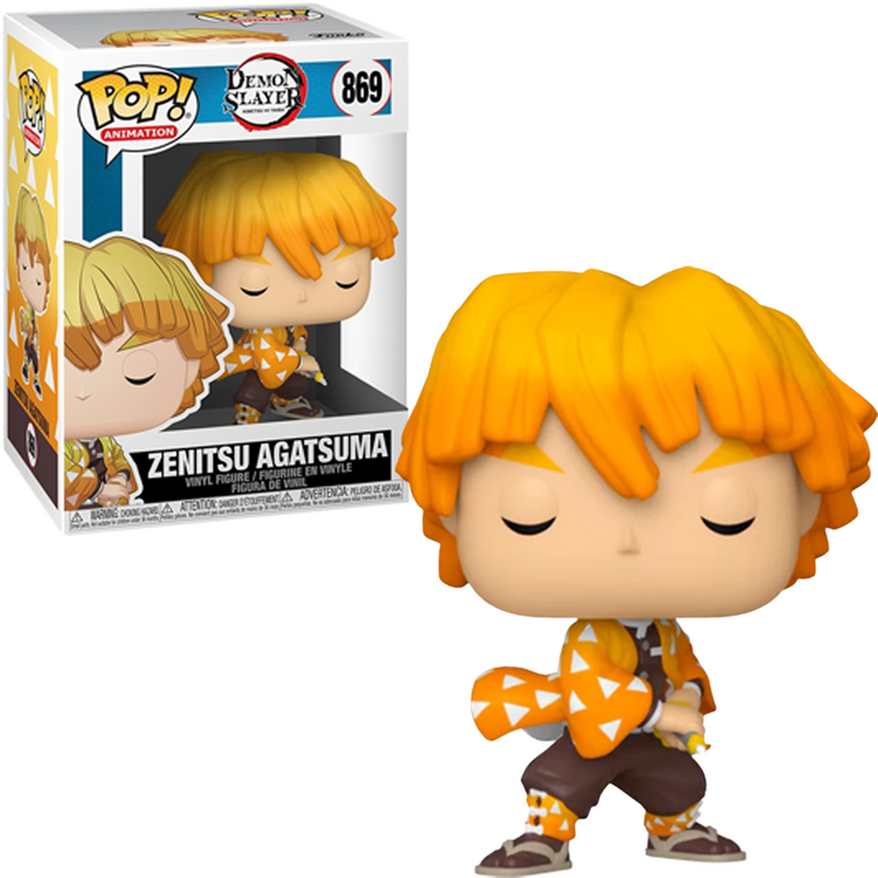 Boneco Funko POP Zenitsu Agatsuma 869 Anime Demon Slayer Kimestu no Yaiba Brinquedo Colecionável Presente Coleção Criança