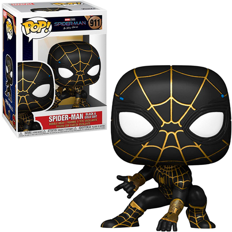 Boneco Funko POP Homem Aranha Preto e Dourado 911 Marvel Disney Filme Homem Aranha Sem Volta pra Casa Universo Vingadores Brinquedo Colecionável Presente Coleção Criança