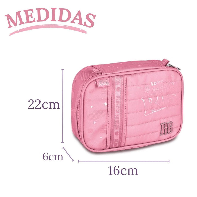 Kit Mochila Costas Rebecca Bonbon Holográfica Rosa Claro Estojo Box Escolar Juvenil Meninas Clio