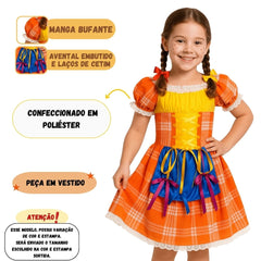 Vestido Fantasia Junina Julina Festa Infantil Manga Curta Menina - Hover
