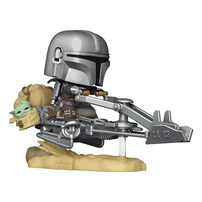 Boneco Funko POP Mandalorian On Speeder c Grogu 579 Star Wars Disney Série The Mandalorian Brinquedo Colecionável Presente Coleção Criança