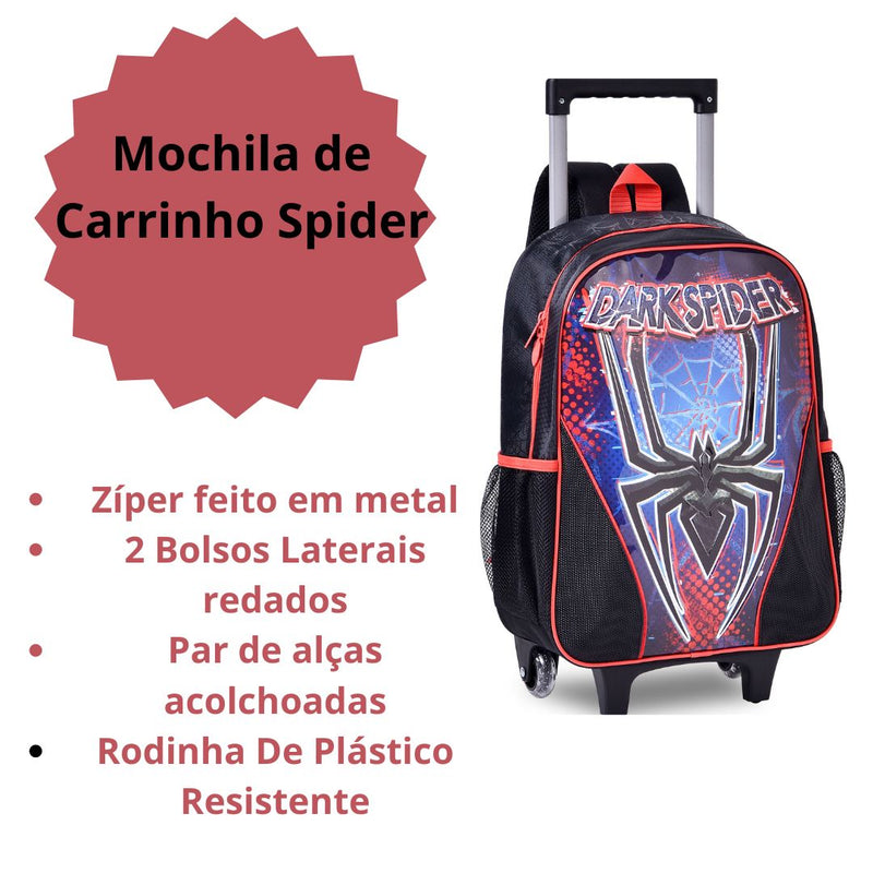 Mochila de Carrinho Dark Spider Mala Bolsa Infantil Masculino Clio