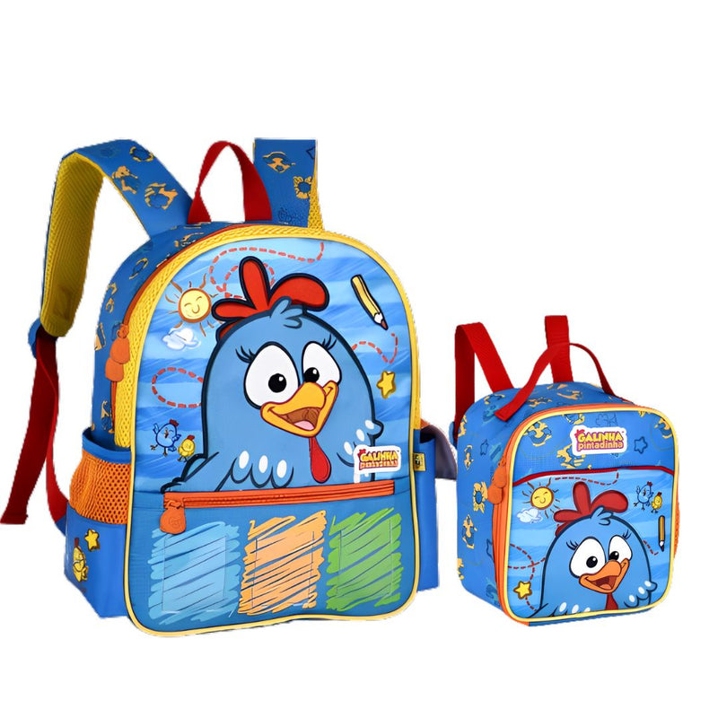 Kit Mochila Costas Bolsa Mala Galinha Pintadinha Lancheira Térmica Infantil Escolar Clio