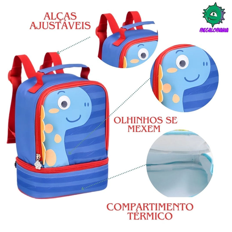 Lancheira Termica Dinossauro Verde Azul Masculino Infantil Clio