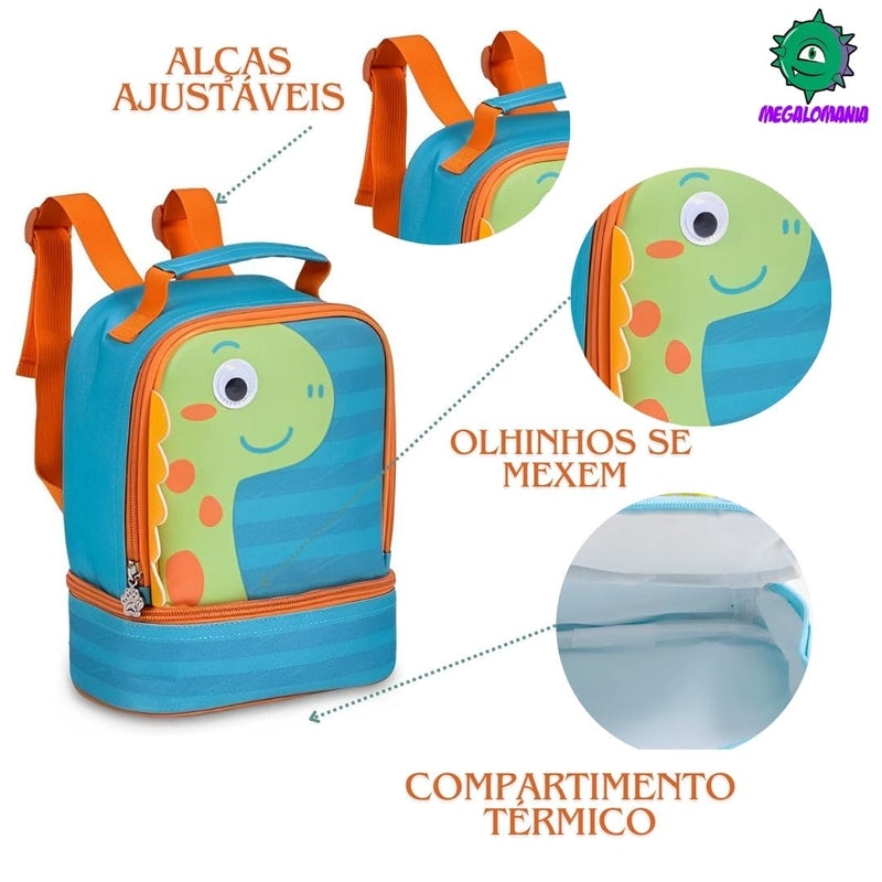 Lancheira Termica Dinossauro Verde Azul Masculino Infantil Clio