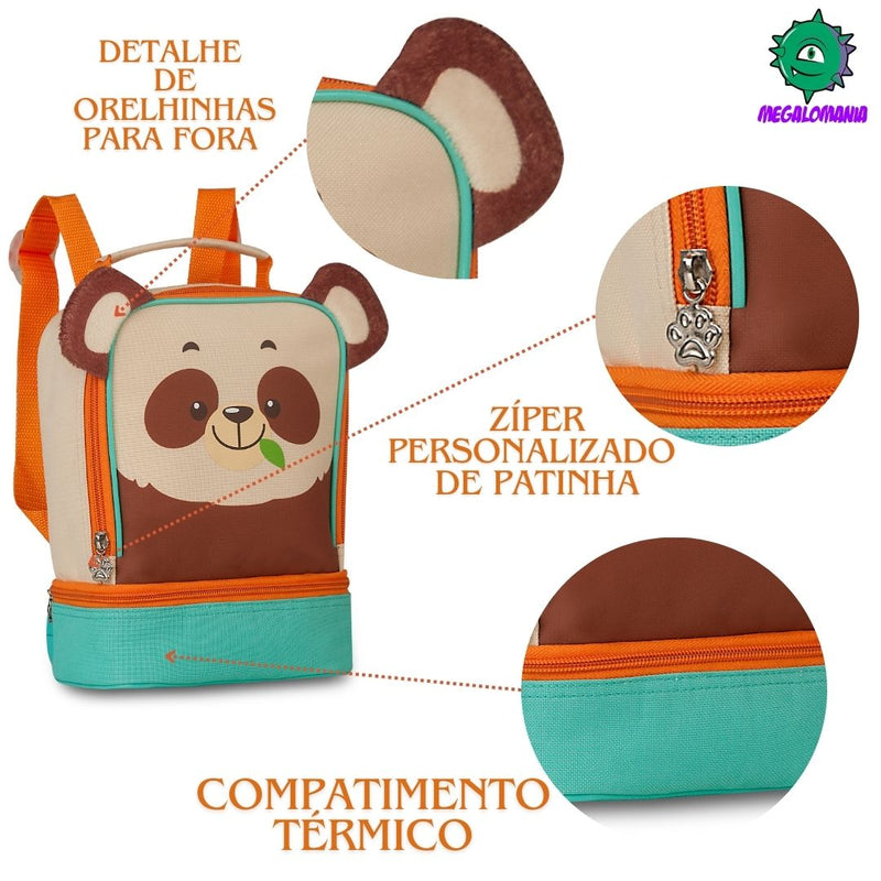 Lancheira Térmica Infantil Bolsa Criança Menino Menina Leão Panda Urso Pets Clio