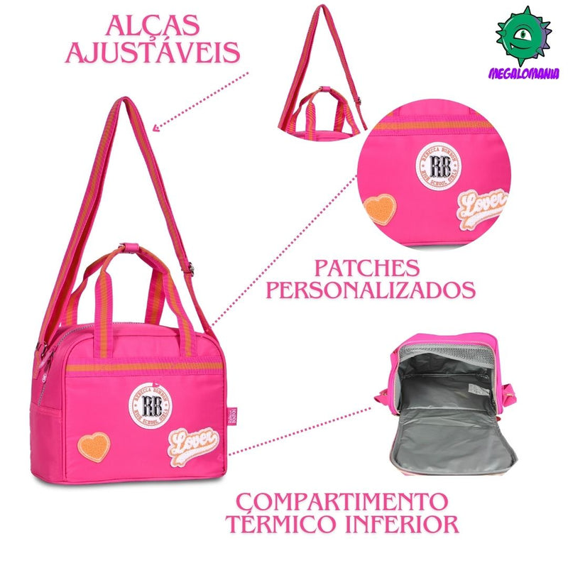 Kit Mochila de Carrinho Mala Bolsa Lancheira Térmica Duas Alças Rosa Escolar Meninas Juvenil Rebecca Bonbon Clio