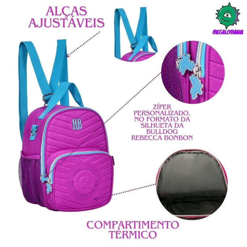 Lancheira Térmica Rebecca Bonbon Duas Alças Preto Rosa Azul Roxo Fashion Lanchinho Feminino Escolar Juvenil Clio