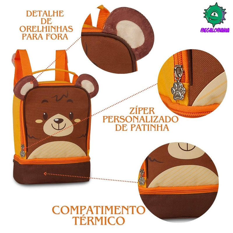 Lancheira Térmica Infantil Bolsa Criança Menino Menina Leão Panda Urso Pets Clio