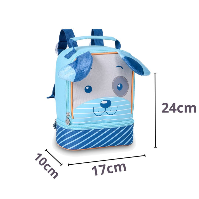 Kit Mochila de Costas Cachorrinho Azul Bolsa Mala Lancheira Térmica Duas Alças Infantil MAsculino Escolar Lanchinho Clio