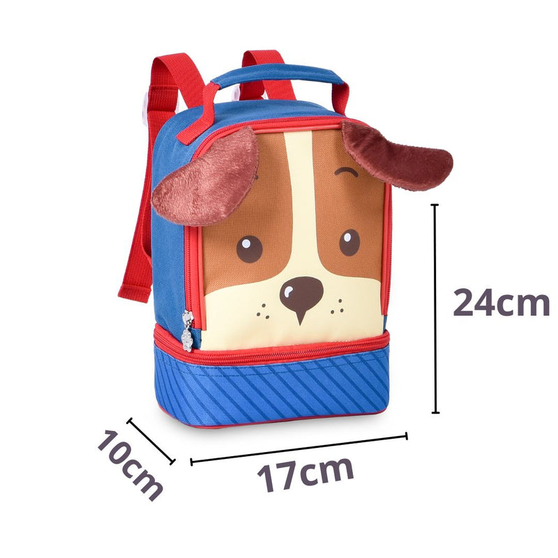 KIt Mochila De Costas Cachorro Vermelho Mala Bolsa Lancheira Térmica Duas Alças Lanchinho Infantil Escolar Mascuino Clio