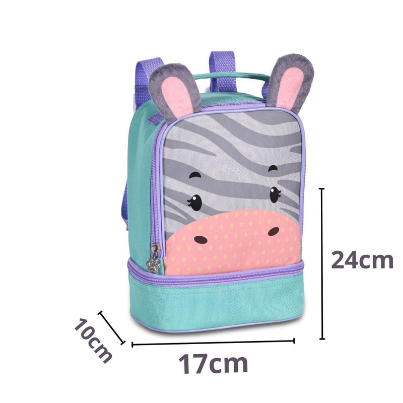 Kit Mochila de Costas Mala Bolsa Zebra Lancheira Térmica Duas Alças Lanchinho Escolar Infantil Clio