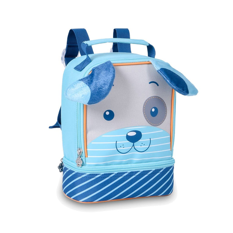 Kit Mochila de Costas Cachorrinho Azul Bolsa Mala Lancheira Térmica Duas Alças Infantil MAsculino Escolar Lanchinho Clio