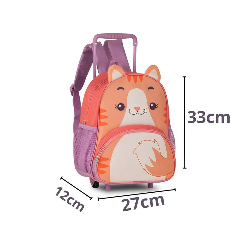 Mochila de Carrinho Rodinha Bolsa Infantil Menina Escolar Volta Aulas Pets Gato Girafa Vaca Clio