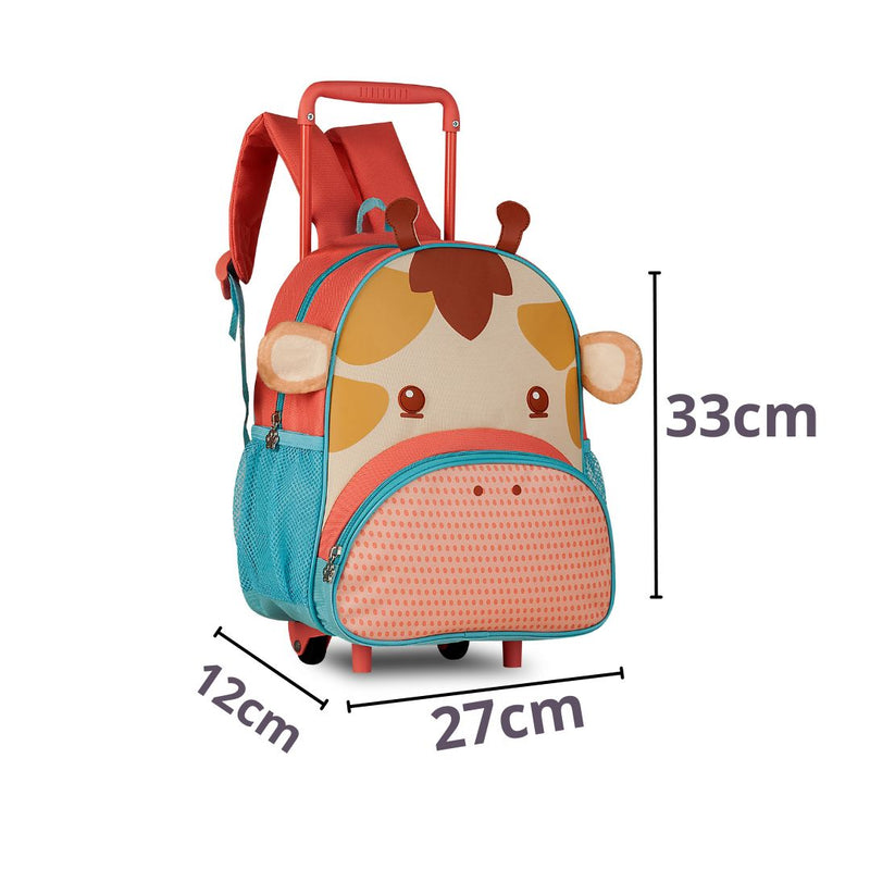 Mochila de Carrinho Rodinha Bolsa Infantil Menina Escolar Volta Aulas Pets Gato Girafa Vaca Clio