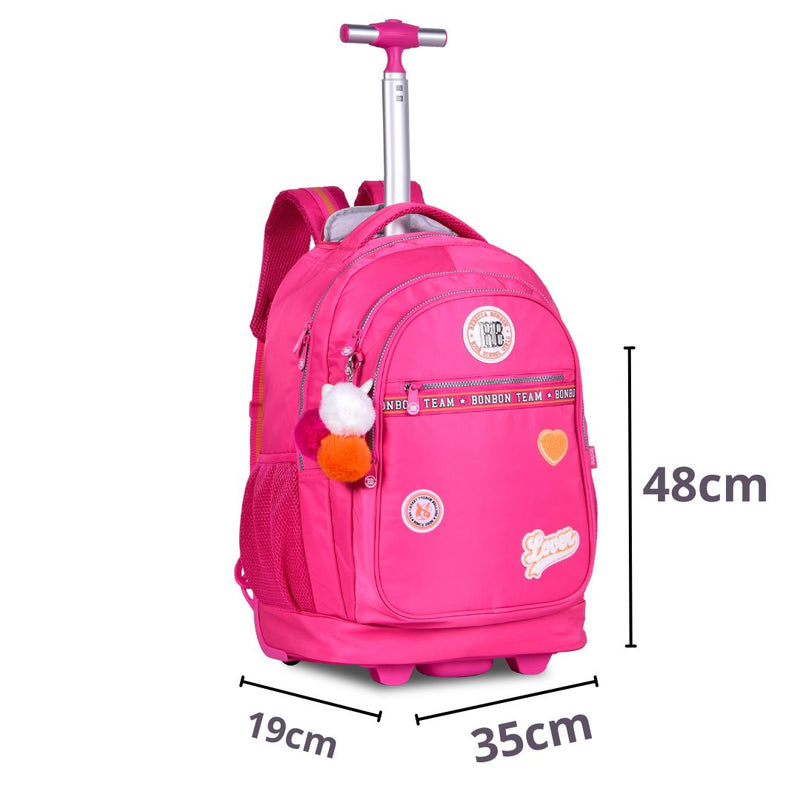 Kit Mochila de Carrinho Mala Bolsa Lancheira Térmica Duas Alças Rosa Escolar Meninas Juvenil Rebecca Bonbon Clio