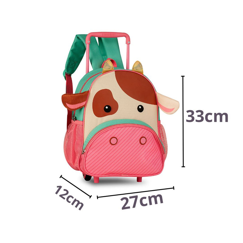 Mochila de Carrinho Rodinha Bolsa Infantil Menina Escolar Volta Aulas Pets Gato Girafa Vaca Clio