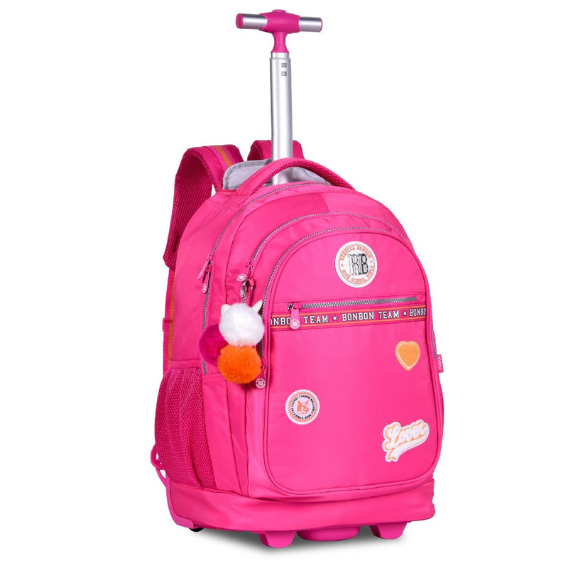 Kit Mochila de Carrinho Mala Bolsa Lancheira Térmica Duas Alças Rosa Escolar Meninas Juvenil Rebecca Bonbon Clio