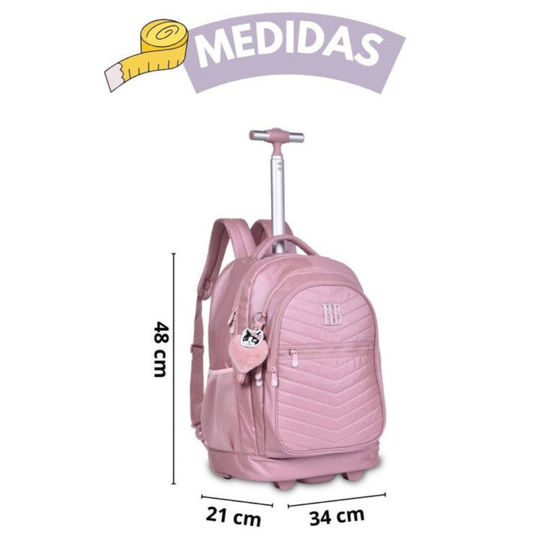 Mochila de Carrinho Mala Bolsa Bagagem Rosa Lilás Verde Rebecca Bonbon Escolar Juvenil Feminino Clio