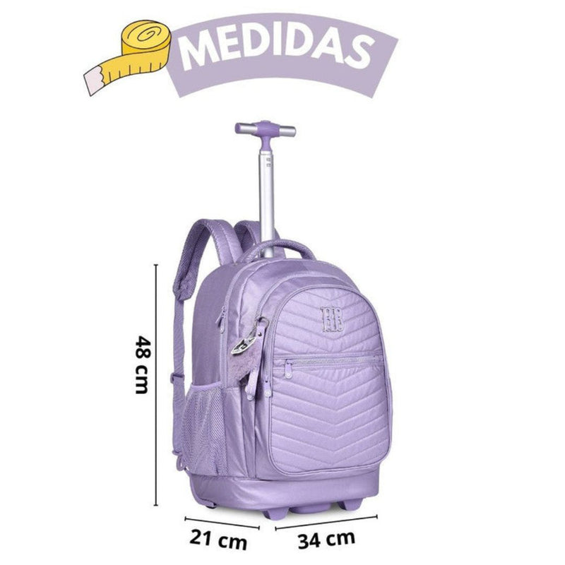 Mochila de Carrinho Mala Bolsa Bagagem Rosa Lilás Verde Rebecca Bonbon Escolar Juvenil Feminino Clio