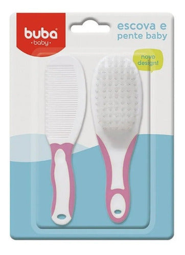 Escova E Pente Baby Buba Bebe Care Kids Infantil Cabelo - Rosa