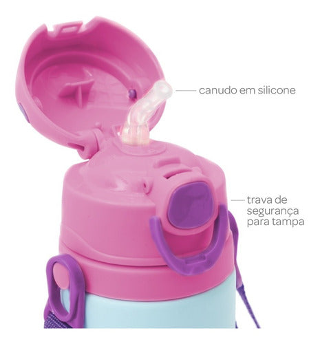 Garrafa Garrafinha Alumínio Infantil Menina Menino Silicone Buba - Rosa